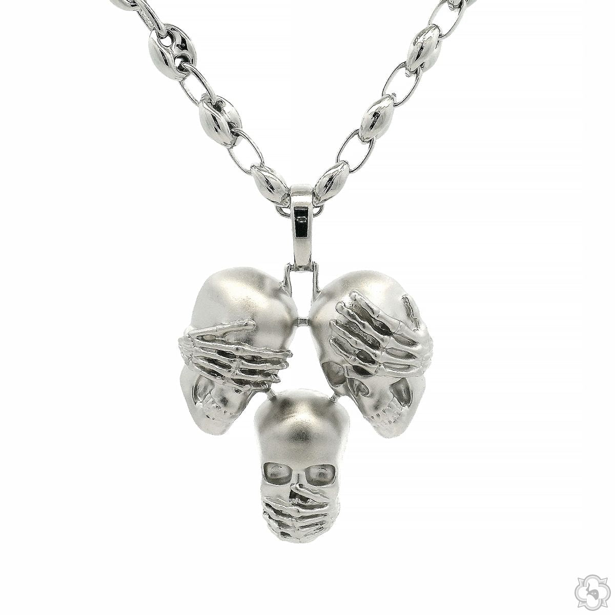 925 Silver No Talk No Hear No See Skull Pendant Set 70852 – TraxNYC