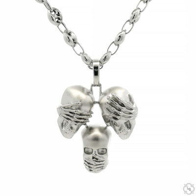 .925 Silver No Talk No Hear No See Skull Pendant Set 70852 - Image 1