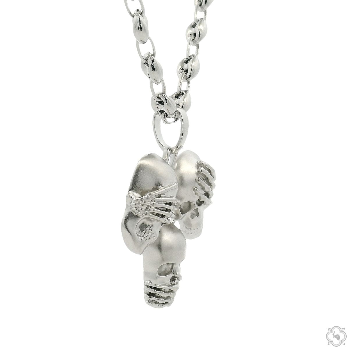 925 Silver No Talk No Hear No See Skull Pendant Set 70852 | TraxNYC