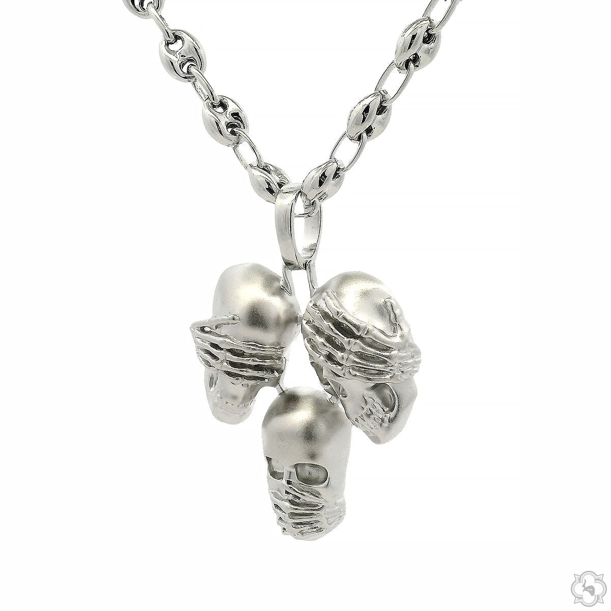 925 Silver No Talk No Hear No See Skull Pendant Set 70852 | TraxNYC