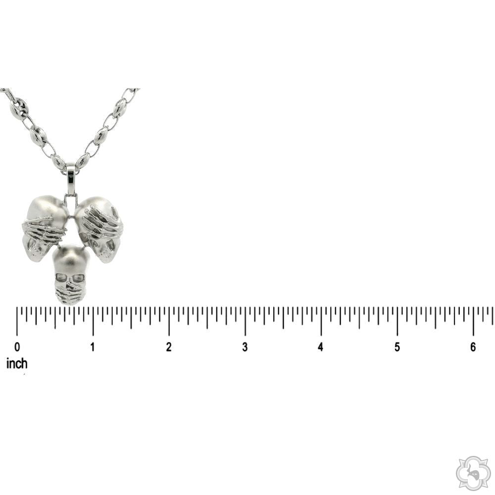 925 Silver No Talk No Hear No See Skull Pendant Set 70852 | TraxNYC