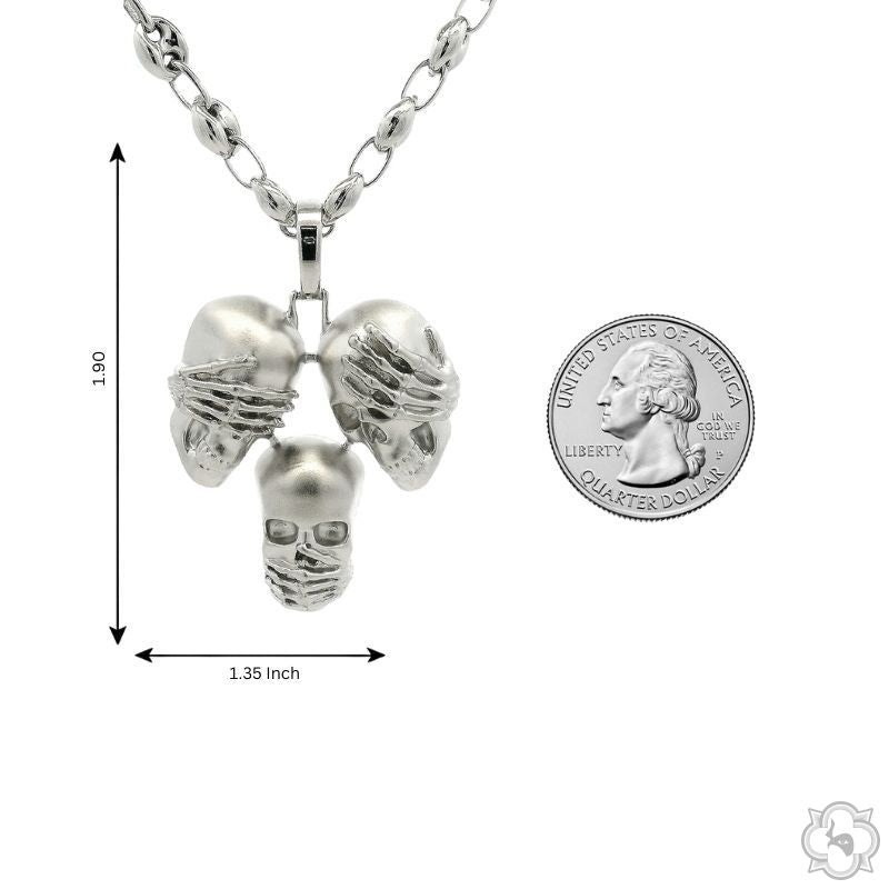 925 Silver No Talk No Hear No See Skull Pendant Set 70852 | TraxNYC