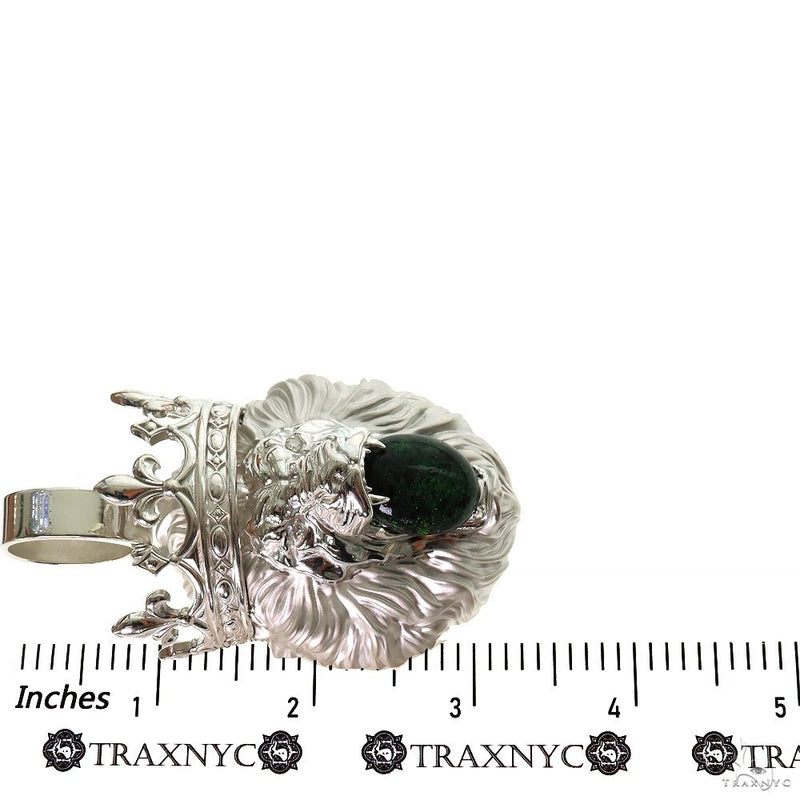 925 silver lion pendant with green opal center and ornate detailing, about 1 inch tall