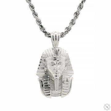 925 silver Pharaoh pendant with intricate Egyptian detailing on twisted rope chain.