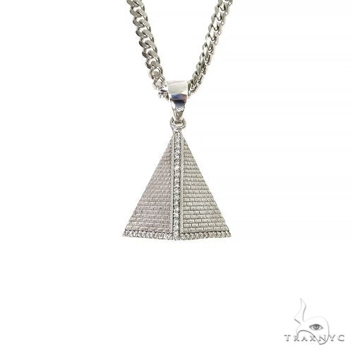 925 silver pyramid diamond pendant set with Miami Cuban chain – front-facing angle showing faceted pendant and chain links