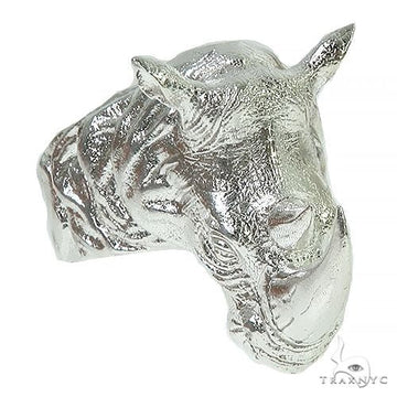 Detailed .925 silver men's ring shaped like a rhino head with textured finish.