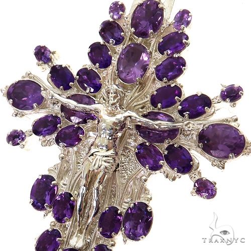 .925 Silver Sovereign's Halo Amethyst Cross pendant 69516 - Image 3