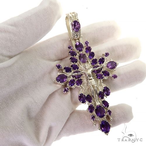 .925 Silver Sovereign's Halo Amethyst Cross pendant 69516 - Image 7