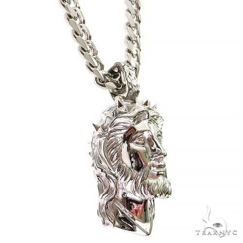 925 Silver Spikes Crown Jesus Head Pendant [Cuban Set] 69128 – TraxNYC