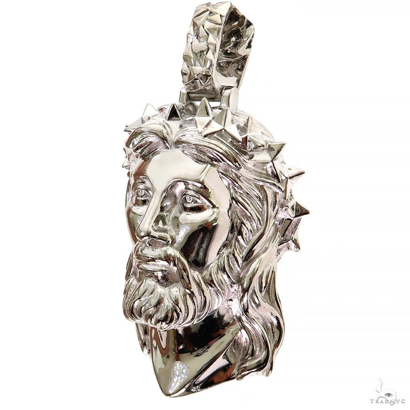 .925 Silver Spikes Crown Jesus Head Pendant [Cuban Set], photo 3 of 9