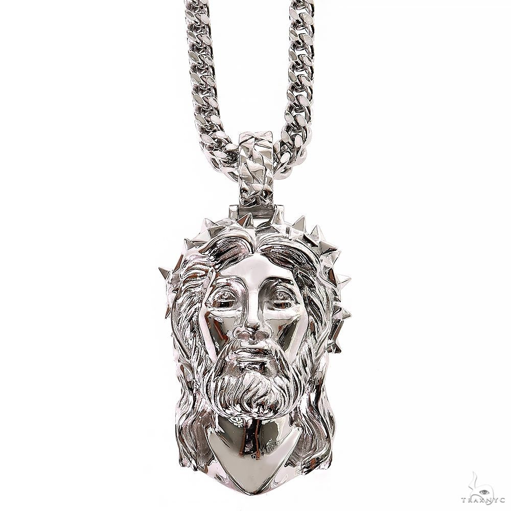 925 Silver Jesus Head Pendant + 3mm Franco 69759