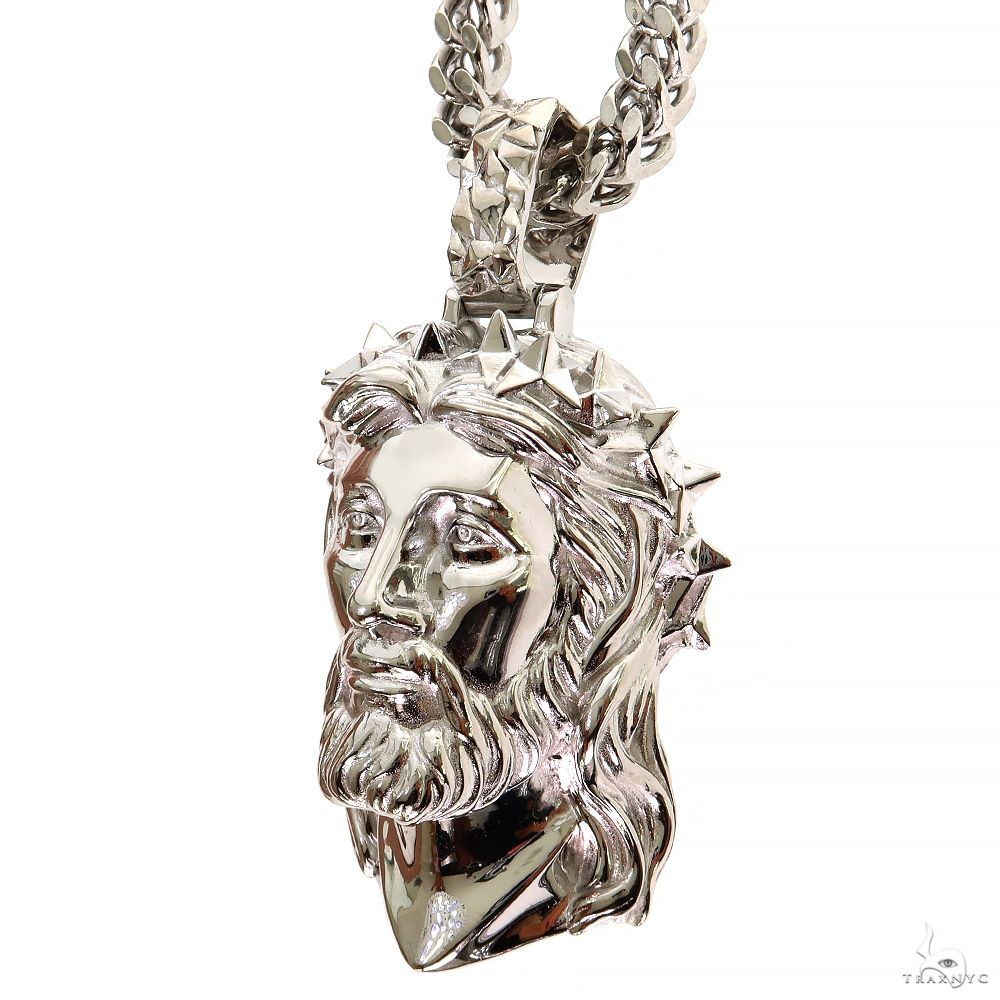925 Silver Spikes Crown Jesus Head Pendant [3mm Franco Set] 69759