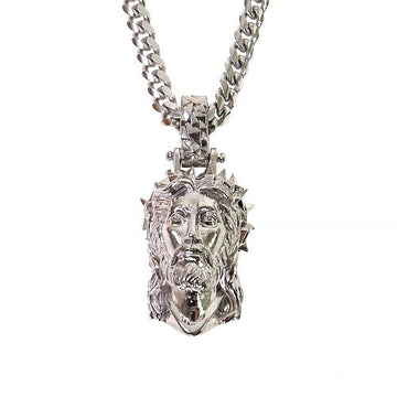 925 silver Jesus head pendant with spiked crown on a thick silver chain.