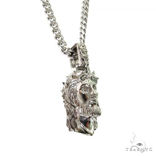 Mini .925 Silver Small Spikes Crown Jesus Head Pendant [Cuban Set], photo 2 of 7