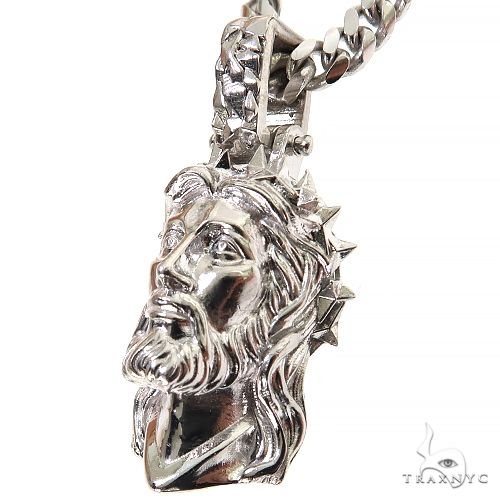Mini .925 Silver Small Spikes Crown Jesus Head Pendant [Cuban Set], photo 3 of 7