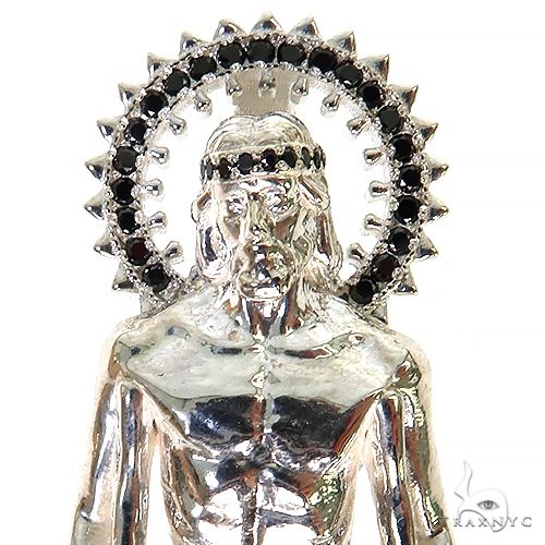 Medium .925 Silver St. Lazarus Black Diamond Pendant, photo 3 of 7