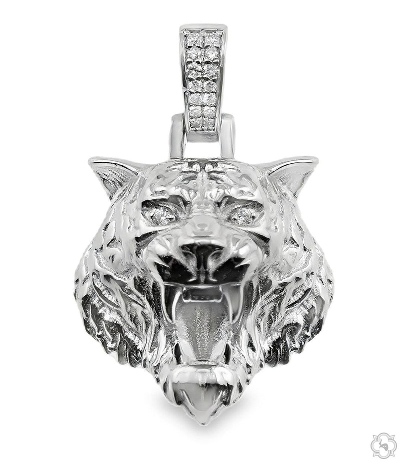 925 silver tiger head pendant with detailed open mouth and textured fur design