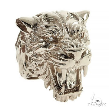 925 silver men's ring with detailed roaring tiger head design.