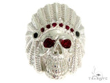 .925 Sterling Silver Black Diamond Indian Skull Ring With Red Ruby Stones 61446