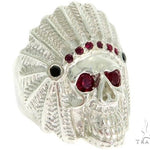 .925 Sterling Silver Black Diamond Indian Skull Ring With Red Ruby Stones 61446 - Image 2