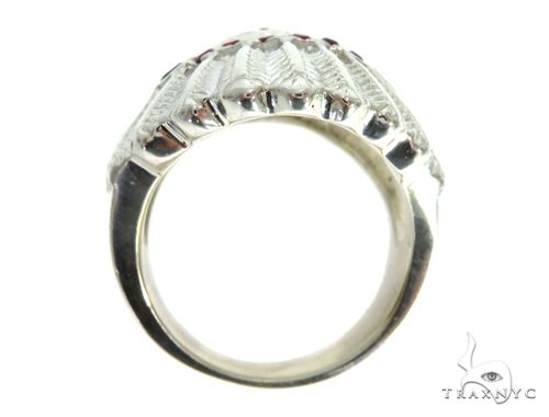 .925 Sterling Silver Black Diamond Indian Skull Ring With Red Ruby Stones 61446 - Image 5