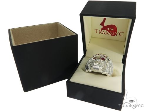 .925 Sterling Silver Black Diamond Indian Skull Ring With Red Ruby Stones 61446 - Image 7