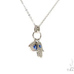 .925 Sterling Silver Hamsa Hand Evil Eye Charm 18'' inches Re-sizable Cable Link Chain Set 61367 - Image 2