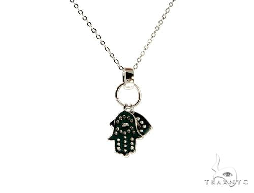 .925 Sterling Silver Hamsa Hand Evil Eye Charm 18'' inches Re-sizable Cable Link Chain Set, photo 3 of 6