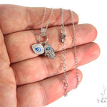 .925 Sterling Silver Hamsa Hand Evil Eye Charm 18'' inches Re-sizable Cable Link Chain Set 61367 - Image 4