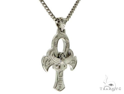 .925 Sterling Silver TraxNYC's Mystique Ankh Cross Crucifix Franco Chain Set