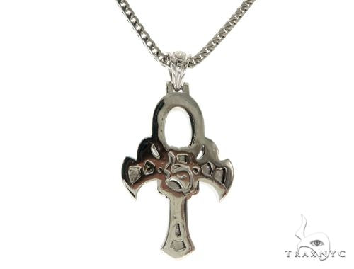 .925 Sterling Silver TraxNYC's Mystique Ankh Cross Crucifix Franco Chain Set, photo 3 of 8