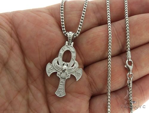 .925 Sterling Silver TraxNYC's Mystique Ankh Cross Crucifix Franco Chain Set, photo 4 of 8