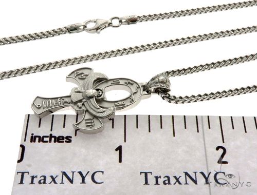 .925 Sterling Silver TraxNYC's Mystique Ankh Cross Crucifix Franco Chain S 61366 - Image 5