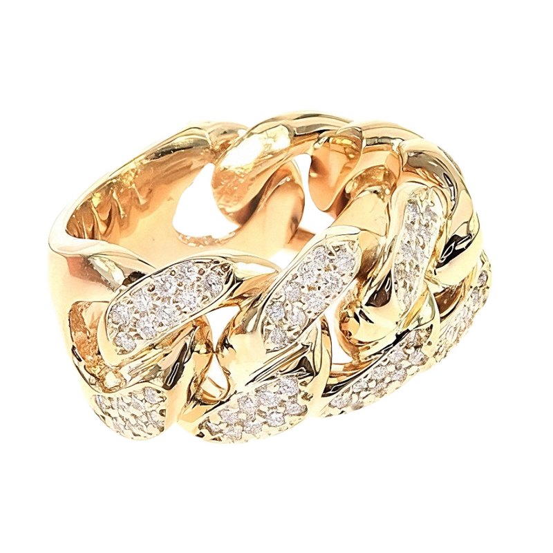 14K Yellow Gold 12mm 2 Row Diamond Miami Cuban Ring, photo 4 of 6