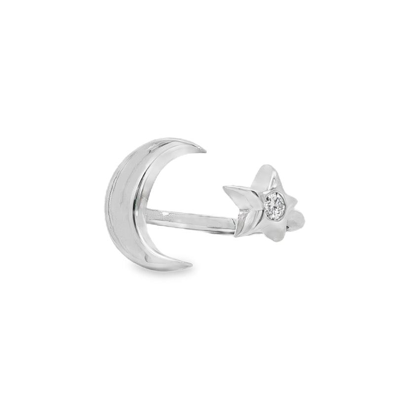 Sterling silver adjustable ring with crescent moon and small star detail.