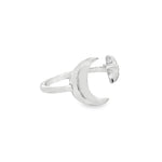 Sterling silver adjustable ring with crescent moon and small star detail.