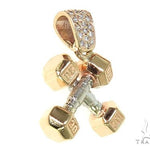 14K Two Tone Small Dumbbells Barbells Fitness Pendant 66107 - Image 2