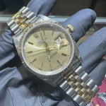 Rolex DateJust 36mm | Two Tone Yellow Gold | Champagne Stick Dial | REF: 16233