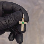 Diamond Pave Cross With Bezel Set Green Emerald Cabochon 71001