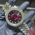 Rolex DateJust 36mm | Two Tone Yellow Gold | Red Ombre Diamond Dial | Iced Out 71572