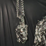 Silver Spikes Crown Jesus Head Pendant Set 69759