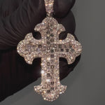 2 Row Emerald Cut Diamond Cross Pendant 68616