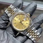 Rolex DateJust 36mm | Two Tone Yellow Gold | Champagne Stick Dial | REF: 16233