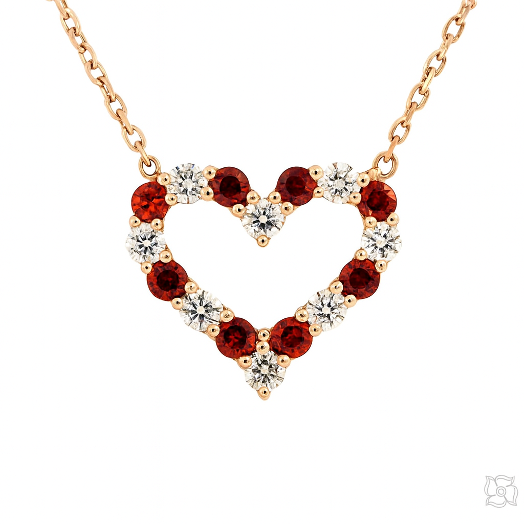 Red Sapphire Diamond Heart Necklace 67482 | TraxNYC