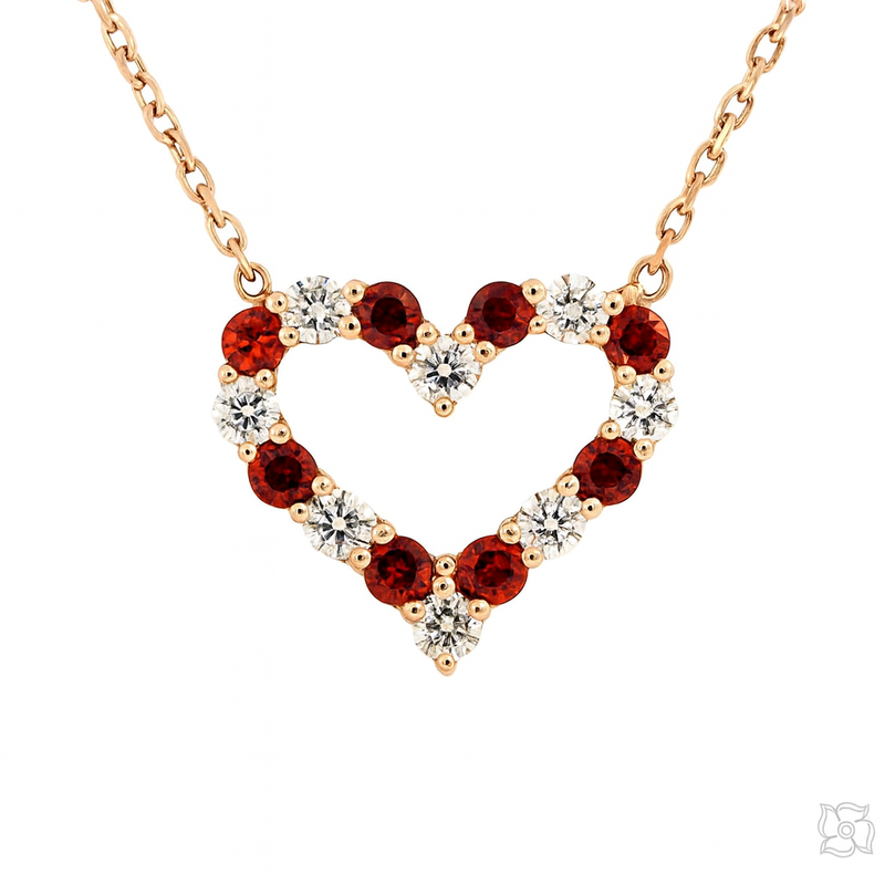 Red Sapphire Diamond Heart Necklace 67482 | TraxNYC