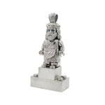 Silver TraxNYC Jesus pendant with blue diamond eyes on anchor cable chain.