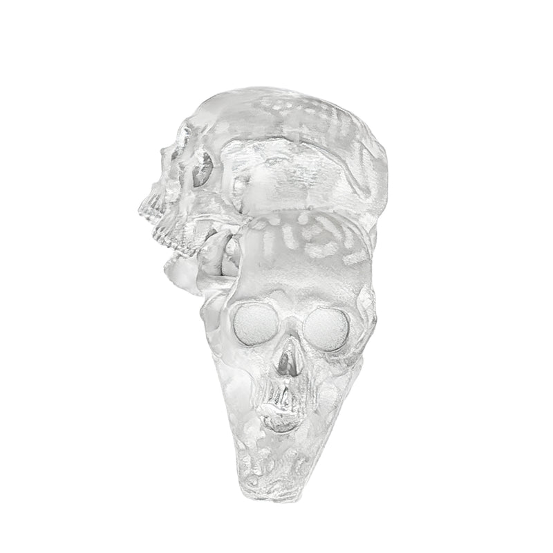 Silver skull ring with three detailed skulls and a matte finish, bold men’s jewelry design.