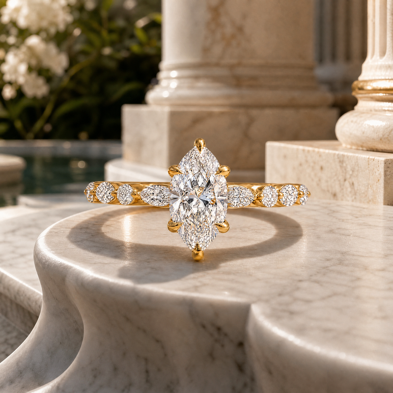 Marquise Diamond Engagement Ring 1 CT in 14K gold, view 9