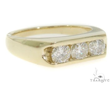 Men's three stone diamond ring in gold – trio of diamonds set in a low-profile band, front angle