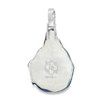 Silver Sacred Heart Jesus pendant back with engraved marking and smooth enamel finish.